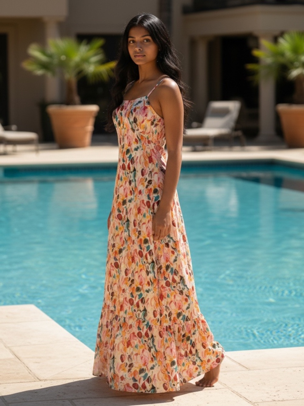 Lavender Brown Floral Spaghetti Strap Maxi Juliana Dress NWT